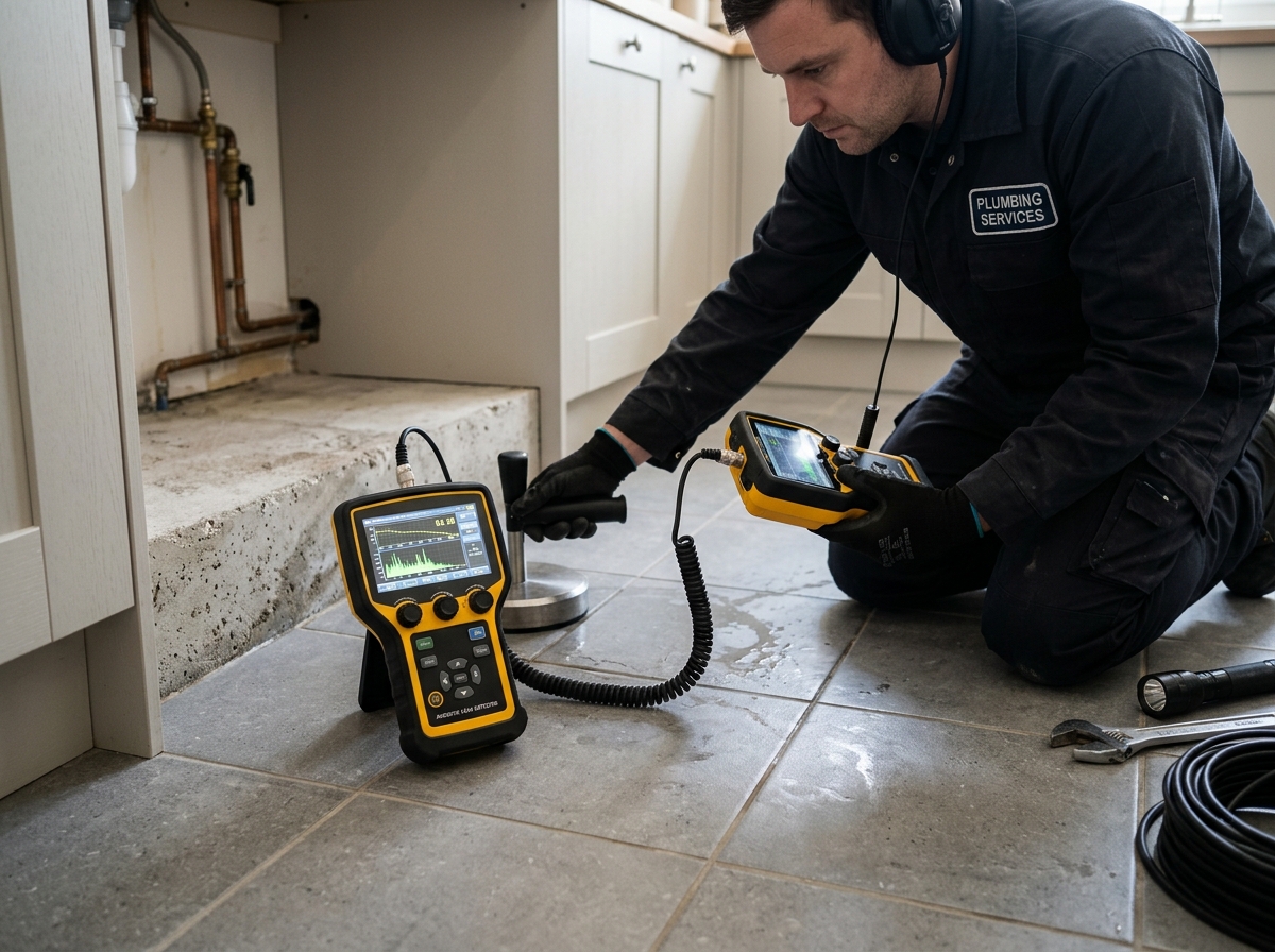 Acoustic electronic leak detection equipment on concrete floor in St. Cloud FL